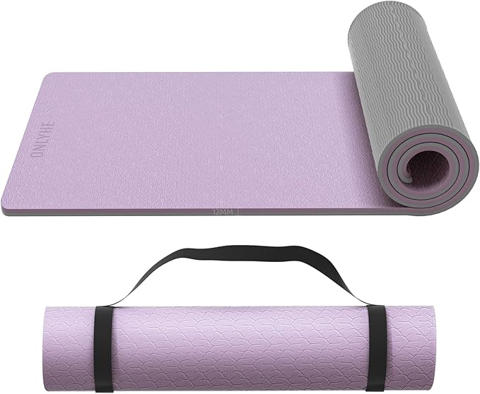 Extra Thick 12mm TPE Exercise Yoga Mat with Strap, 1/2 Inch Non-slip Workout Mat for gymnastics, Pilates, Home, Workout, Gym Floor Fitness