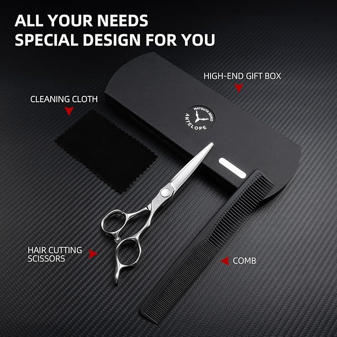Professional Hair Cutting Scissors 6 Inch – 440C Stainless Steel Barber Shears with Convex Edge, Lightweight Ergonomic Haircut Scissors for Stylists, Apprentices & Home Use