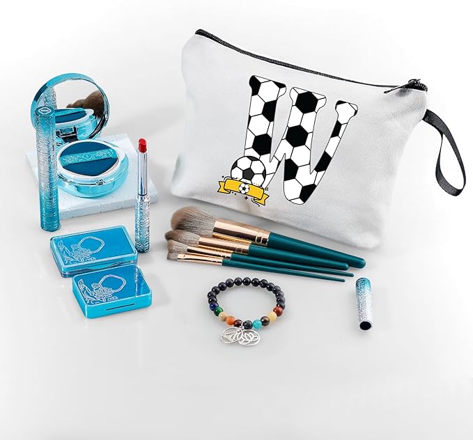 ARIOSEY Soccer Gifts Personalized Soccer Ball Cosmetic Bag for Purse Birthday Inspirational Gifts for Girls Women Team Coach Mom Stuff Travel Organizer-W