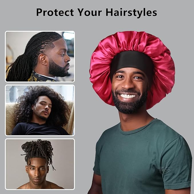 2pcs Bonnets for Men, Double Layer Hair Bonnet Satin Bonnet for Women Curly Hair Braids