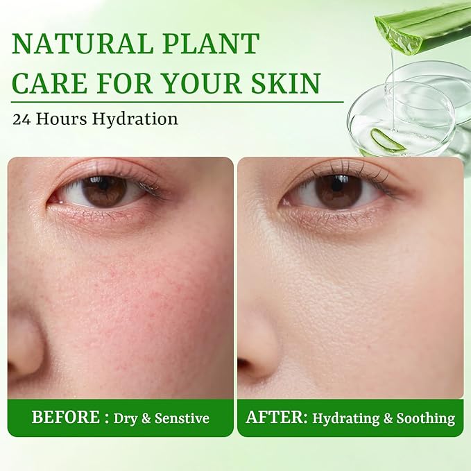 Aloe Vera Face Masks Skincare Soothing & Hydrating Face Masks Aloe Face Mask for Dry, Oily, Sensitive Skin, Aloe Sheet Masks for Sunburn Relief and After Sun Care, 10 Pack, Valentine's Day Gift
