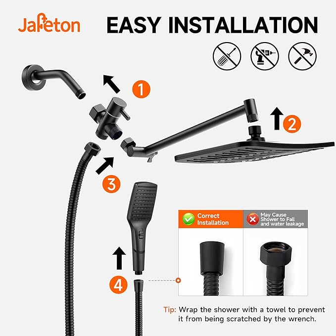 XXL 12.2" Rain Shower Head with Handheld Spray Combo, High Pressure Rainfall Shower Head, Height Adjustable Dual Shower Head, Luxury Waterfall Showerhead Bathroom