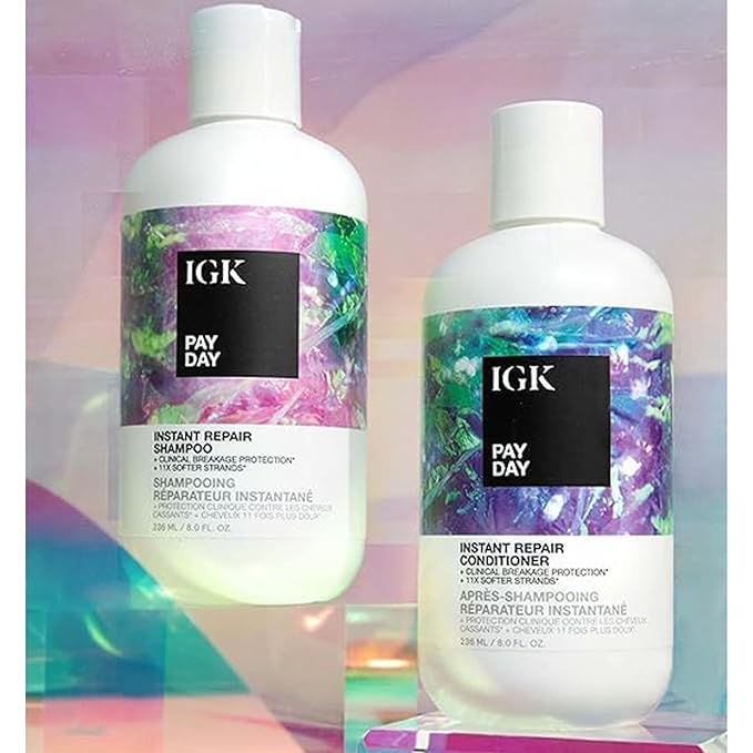 IGK PAY DAY Instant Repair Shampoo & Conditioner Set | Repairs Damage + Boosts Strength | Vegan + Cruelty-Free | 8 oz (Pack of 2)