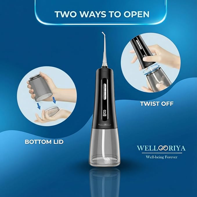 Wellooriya Cordless Water Flosser for Teeth – 300mL Large Tank, 9 Pressure Levels, LED Display, USB-C Rechargeable, IPX7 Waterproof Dental Oral Irrigator for Home & Travel (Black)