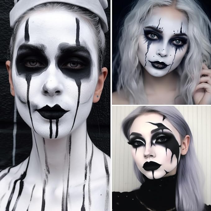 BADCOLOR Black White Face Body Paint Stick Eye Black for Adults Softball Football Baseball Sports , Non-Toxic Hypoallergenic for Halloween SFX Makeup Cosplay Joker Costume Parties