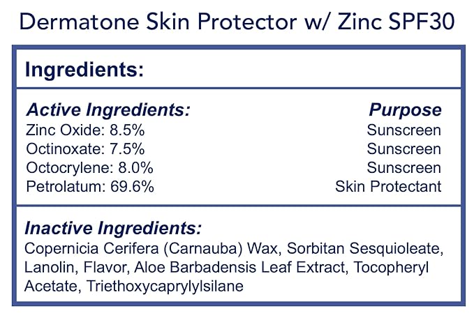 Dermatone Skin Protection Balm w/Zinc SPF 30 | Moisturizing & Barrier Creme | Heals & Repairs Dry Skin | Advanved Therapy Lips and Face Repair | 2-Pack, 0.5 oz Tins