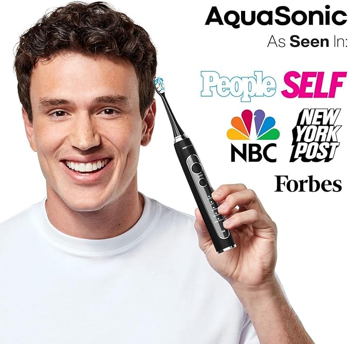 Aquasonic Duo Series PRO UV - ADA Accepted Electric Toothbrushes with UV Sanitizer - Inductive Charging Base - 5 Modes with Smart Timers - 10 Proflex Brush Heads & 2 Travel Cases (Pack of 2)