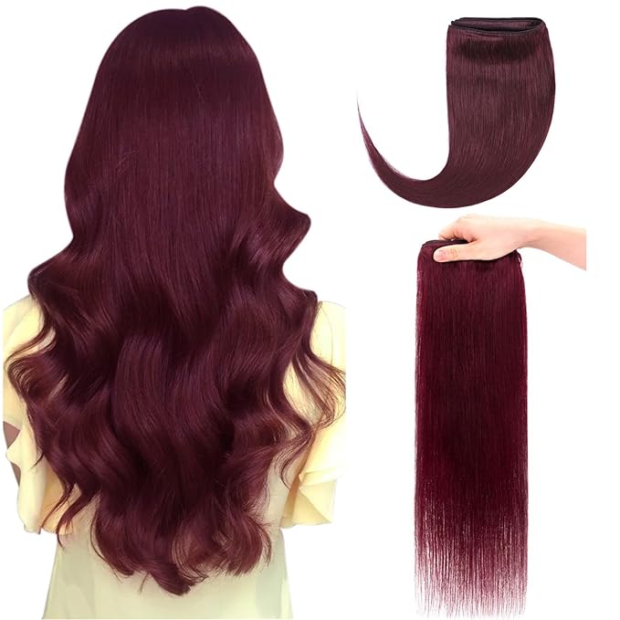 Hairro Sew in Hair Extensions Real Human Hair, 100g/bundle Weave Weft for Women Adding Volume and Length, for DIY Beauty Dating Party, 18 Inch One Bundle Straight #99J Wine Red