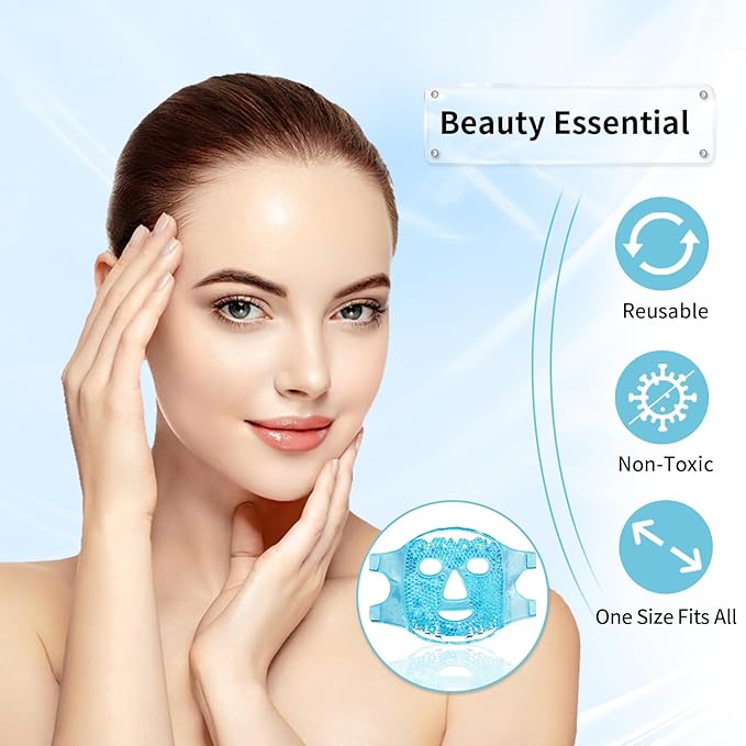 CONBELLA Cold Face Eye Masks Ice Face Mask Hot Cold Compress for Dark Circles, Puffiness, Migraines, Headache, Stress, Redness, Cooling Face Masks for Women Man, Skin Care