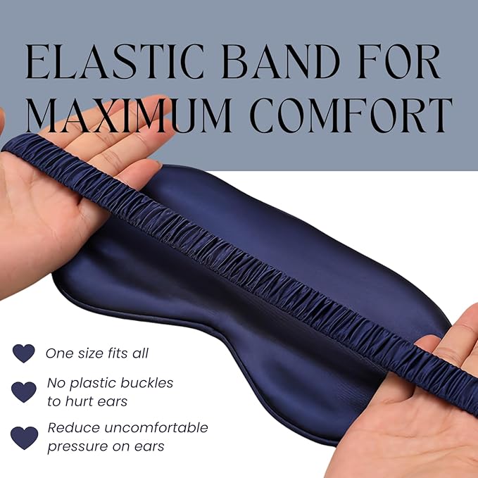LCBD Silk Satin Sleeping Eye Mask, Navy Sleep Eye Night Blindfold for Women and Men, Soft Breathable Blackout Eyeshade Eye Cover for Travel, Wedding Bridesmaid Gift