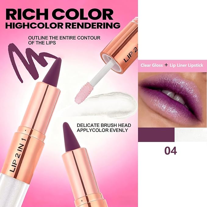 Clear Gloss and Lip Liner Matte Lipstick Lip Combo, Lip Combo Sets for Black Women,2-In-1 Matte Lip Kits , Long Lasting Lipstick Waterproof Lip Combo Set,Lip Kit with Lip Liner and Gloss Makeup #4 | moisturizing Clear