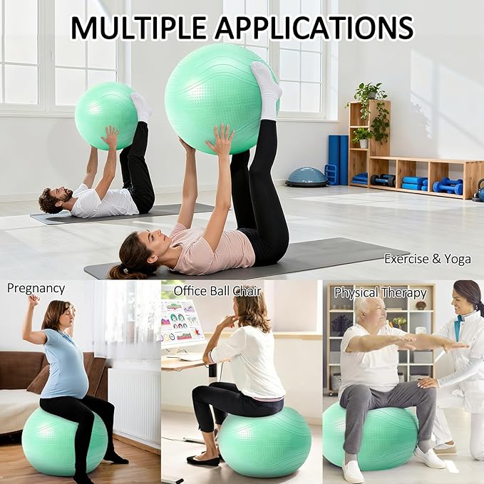 Gruper Yoga Ball, Multiple Sizes Non Slip Exercise Ball for Workout, Birthing, Balance, Stability, Pregnancy, 2200LB Capacity, Anti Burst Chair for Home and Office, Includes Quick Pump & Fitness Guide