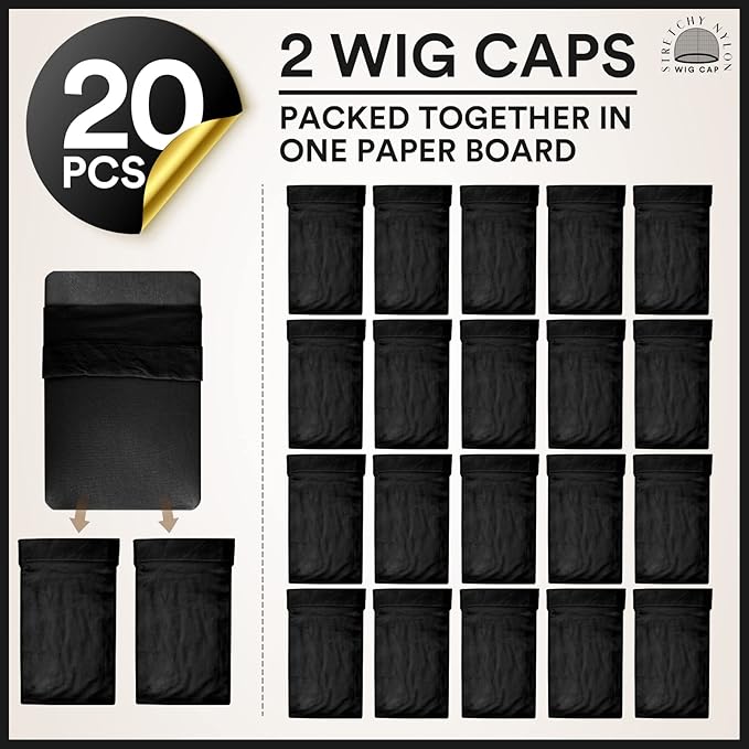 Teenitor Wig Cap,Black Wig Cap 20 Pieces Wig Caps, Black Stocking Caps, Stretchy Nylon Wig Stocking Caps for Women