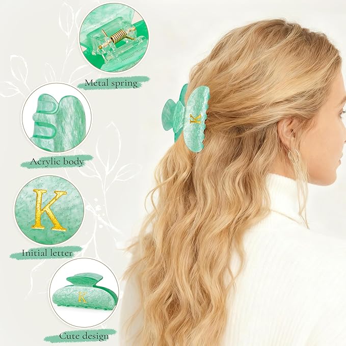 Christmas Gifts for Women Teen Girls - Stocking Stuffers Cute Hair Clips Initial Claw | Birthday Gifts | Bridesmaid Gifts | Preppy Trendy Stuff Personalized Hair Claws Accessories - Green,A