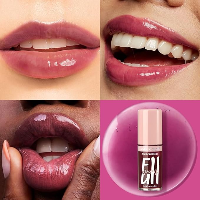2PC Lip Glow Oil Hydrating 6 Colors, Moisturizing & Nourishing Plumping Tinted Lip Gloss for Dry Lips, Vegan, Lip Plumper Gloss Make Lips Fuller (2PC#04, 9.6ml)