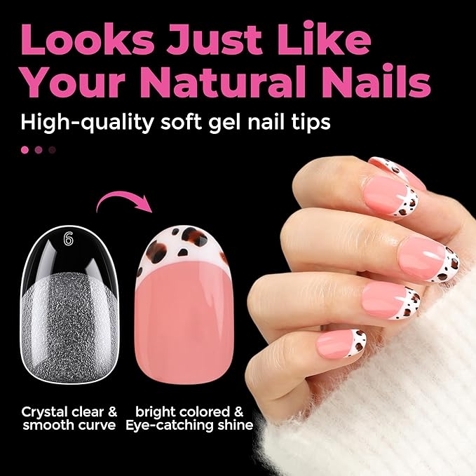 UNA GELLA Oval Gel Nail Tips, 312 Pcs Short Oval Round Nails Pre-Etched Half Matte Clear Acrylic Full Cover Press on Fake Nails No Filing Needed for DIY & Nail Extensions 12 Sizes