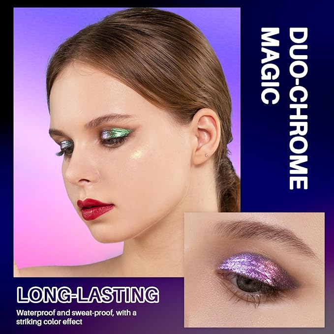 CHARMACY Multichrome Liquid Metallic Eyeshadow, Chameleon Shifting Color, Holographic Glitter Eyeshadow, Long Lasting Wear, Vegan Eye Topper for Party, Daily Makeup #02