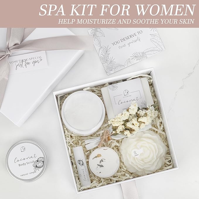EXTALOW Spa Gifts for Women Bath and Body Gift Basket Valentines Day Gifts Coconut Lavender Home Spa Set Self Care Gift for Mom Sister Her Wife Birthday Gifts Spa Kit Care Package Thank You Gift