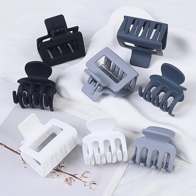 Medium Hair Clips Combination 2 Styles Small Claw Clips for Thin Hair 8 Pcs Matte Non-slip Rectangle Jaw Clips Square Hair Accessories for Women and Girls (Grey)