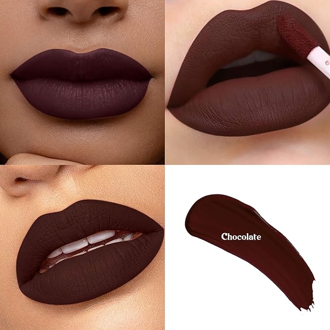 ilembane Drak Brown Matte Liquid Lipstick Stay Long Lasting, Highly Pigmented Rich Lip Colors, Smudge-Proof, Waterproof, Transfer-Resistant（Chocolate）