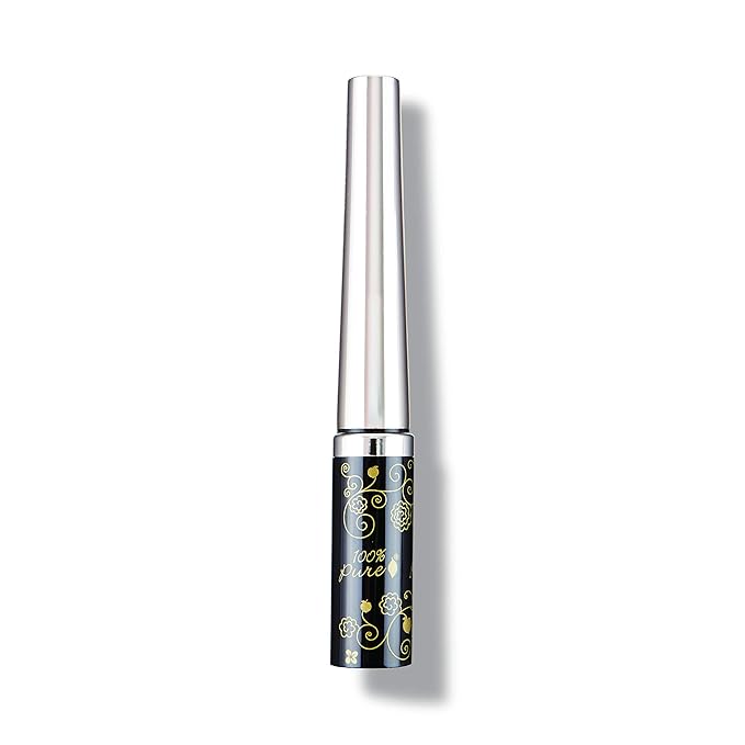 100% PURE Long Last Liquid Eye Liner - Natural, Water-Resistant & Smudge-Proof Easy to Apply Vegan Eye Makeup for All Skin Types - Fruit Pigmented Color Black Tea (Dark Black) - 0.23 Fl oz