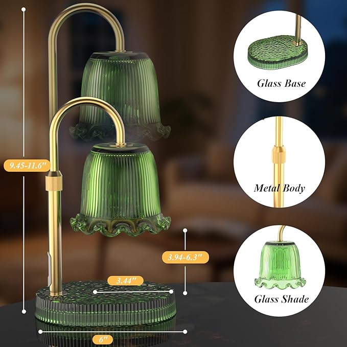 Candle Warmer Lamp with Adjustable Height - Flameless 4-Level Dimmable Wax Warmer, Timer Function & Stylish Design in Multiple Colors (Green1)