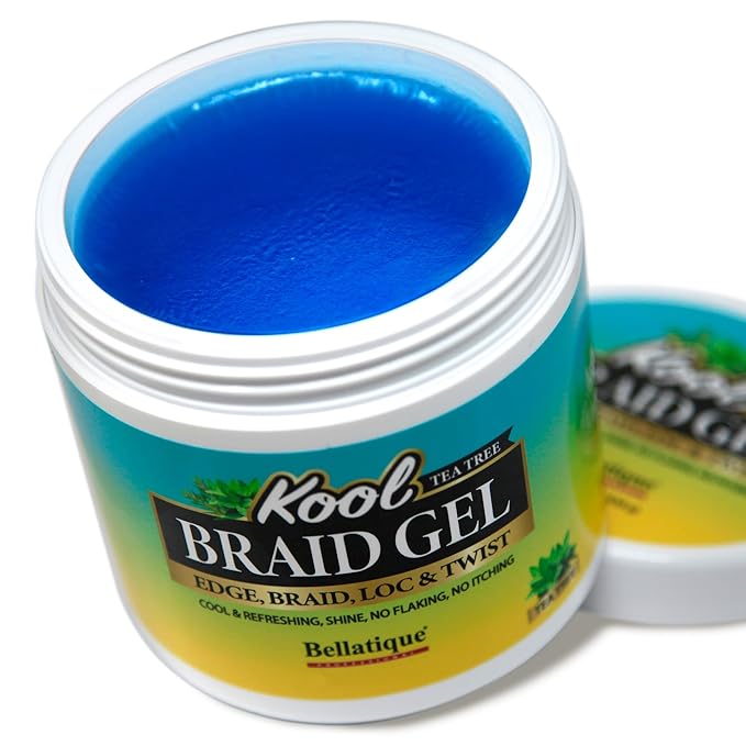 BELLATIQUE KOOL Braiding Gel Maximum Hold for LOC & Twist - No Flaking, No Whitening, Fast Drying, High Shine, Cool & Refreshing, Long Lasting Hold (10 oz)