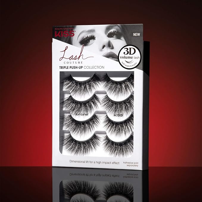 KISS Triple Push-Up, False Eyelashes, 'Babydoll', 12mm-14mm, Includes 4 pairs of false eyelashes, Easy to Apply, Reusable Lash Clusters