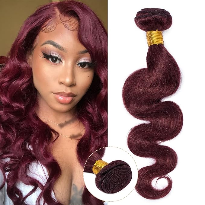 Hairro Sew in Hair Extensions Real Human Hair, 100g/bundle Weave Weft for Women Adding Volume and Length, for DIY Beauty Dating Party, 16 Inch One Bundle Body Wave Wine Red