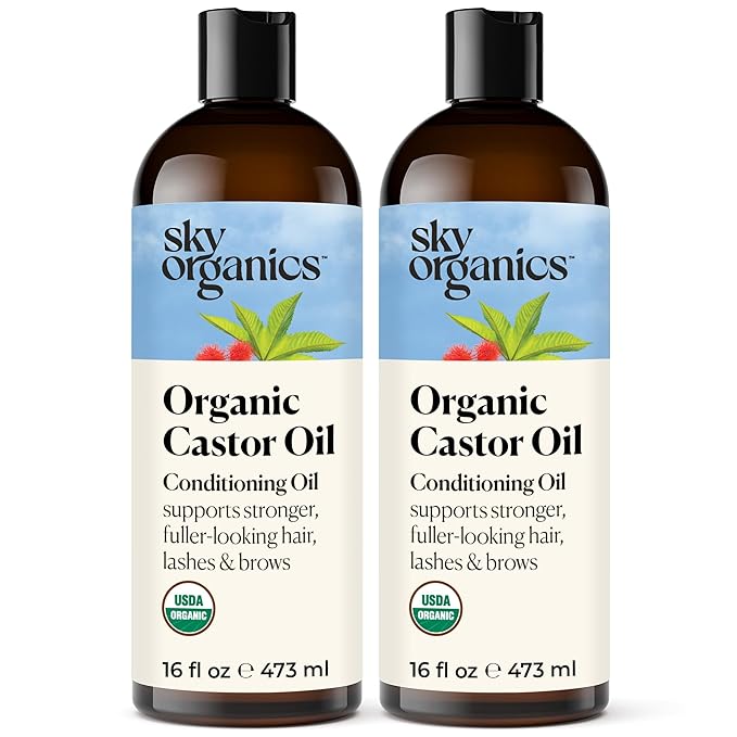 Sky Organics Castor Oil USDA Organic Cold-Pressed (16oz x 2 Pack) 100% Pure Hexane-Free Castor Oil - Conditioning & Healing, For Dry Skin, Hair Growth - For Skin, Hair Care, Eyelashes