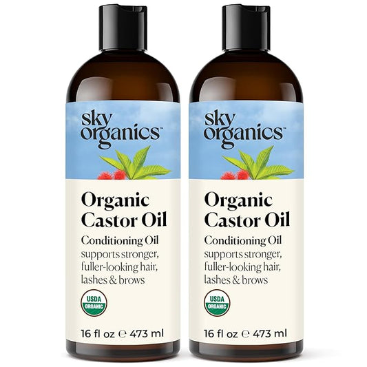 Sky Organics Castor Oil USDA Organic Cold-Pressed (16oz x 2 Pack) 100% Pure Hexane-Free Castor Oil - Conditioning & Healing, For Dry Skin, Hair Growth - For Skin, Hair Care, Eyelashes