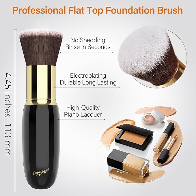 Professional Flat Top Foundation Brush - Streak-Free Buffing Brush for Liquid & Cream, Ultra-Dense Synthetic Bristles, Quick Blending Non-Absorbent Makeup Tool