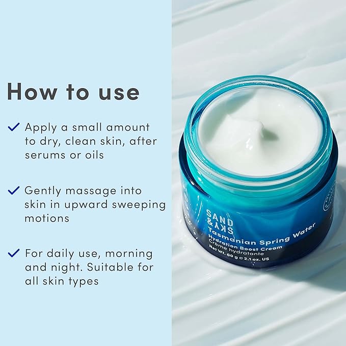 Sand & Sky Tasmanian Spring Water Gel Moisturizer with Hyaluronic Acid & Seaweed Extract - Lightweight Water-Based Face Cream, Forms Protective Layer, 1.7 oz