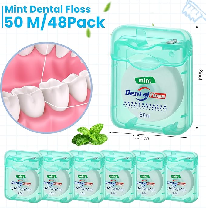 Geiserailie 72 Pack Dental Floss Bulk Mint Flavored 50m Each Travel Dental Floss Waxed Oral Care for Teeth and Gum Protection(Mint Green)
