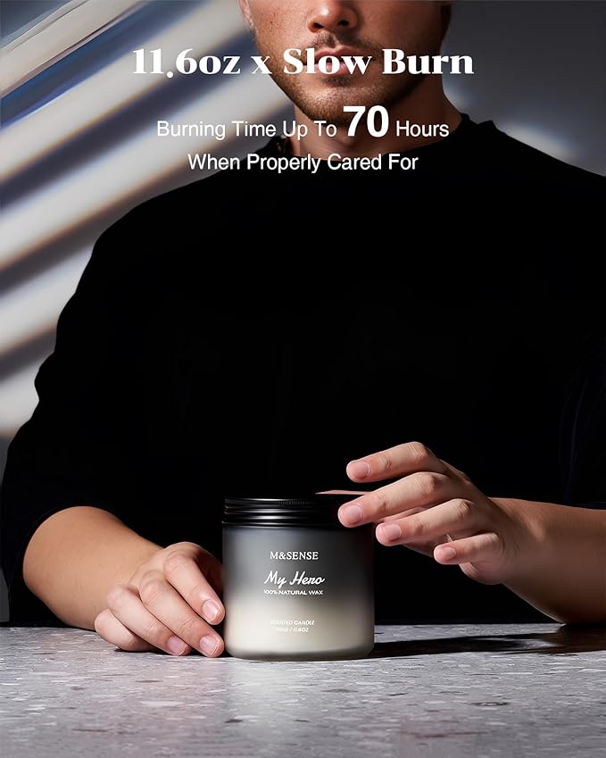 M&SENSE Cedarwood Pepper Men Scented Candles for Holiday, 11.6oz 2 Wick Large Natural Soy Wax 70 Hours Long Lasting, Black Masculine Candles Home Fragrance Holiday Gift for Him