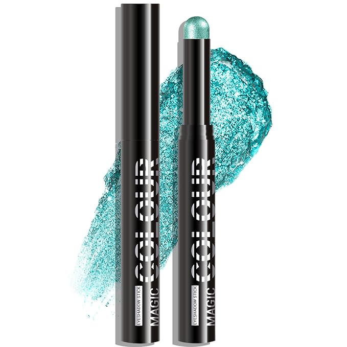 Glitter Eyeshadow Stick - Gray Green Shimmer Cream Eye Shadow Pencil Buildable Sparkling Face Highlighter Makeup, Long Lasting Lightweight Waterproof & Smudge Proof for Easy Application