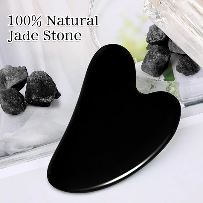 Rosenice Jade Gua Sha Facial Tool: 2 Pcs Face Sculpting & Massage Stone for Jawline Definition, Puffiness Reduction, Skin Care Tools for Men Women