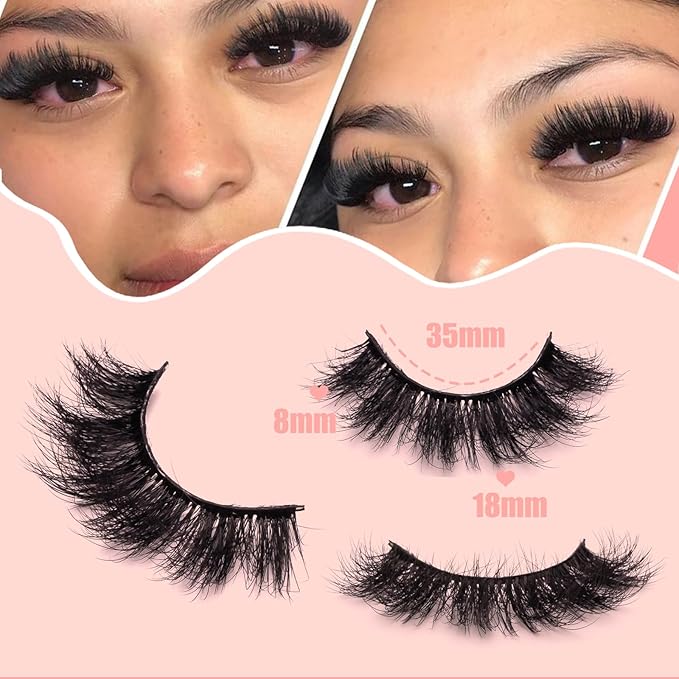 False Eyelashes Fluffy Mink Lashes 18mm Stirps Lash Volume False Eyelashes 14 Pairs 8D Eye Lashes D Curl Dramatic Soft Eyelash Big Long Lash Pack That Look Like Extensions