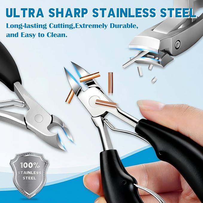 Heavy Duty Toenail Clippers for Thick Nails, 7-in-1 Pedicure Kit with Catcher for Seniors & Men, Professional Wide Jaw Ingrown Toe Nail Clipper Set, Podiatrist Tool