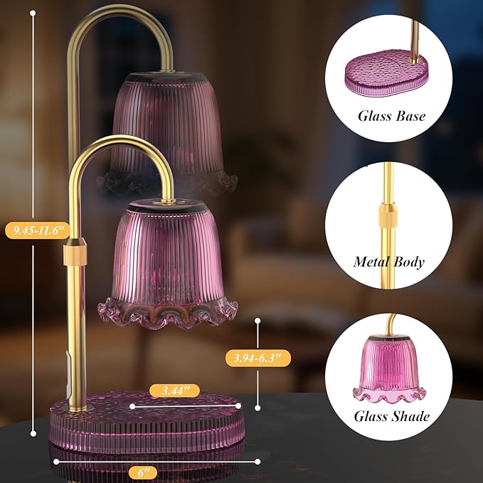 Candle Warmer Lamp with Adjustable Height - Flameless 4-Level Dimmable Wax Warmer, Timer Function & Stylish Design in Multiple Colors (pink1)