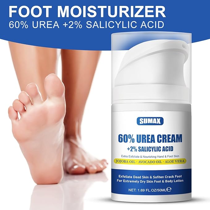Urea Cream 60% Plus Salicylic Acid 2% - Foot Dry and Cracked Foot Cream, Gentle Exfoliating Moisturizing and Hydrating, Suitable for Feet, Hands and Knees