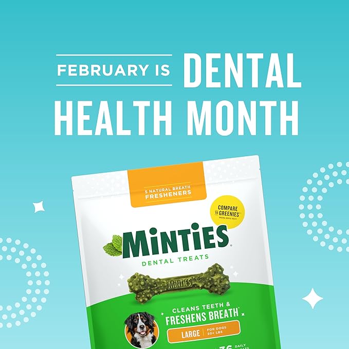 Minties Dental Chews for Dogs, 24 Count, Vet-Recommended Mint-Flavored Treats for Large Dogs Over 50 lbs, Dental Bones Clean Teeth, Fight Bad Breath, and Removes Plaque and Tartar