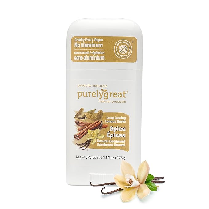 Purelygreat - Spice-Scented Natural Deodorant Stick, Travel-Friendly Hygiene Essentials for Women, Natural Deodorant for Men Without Aluminum & Parabens, 2.64 oz / 75 g