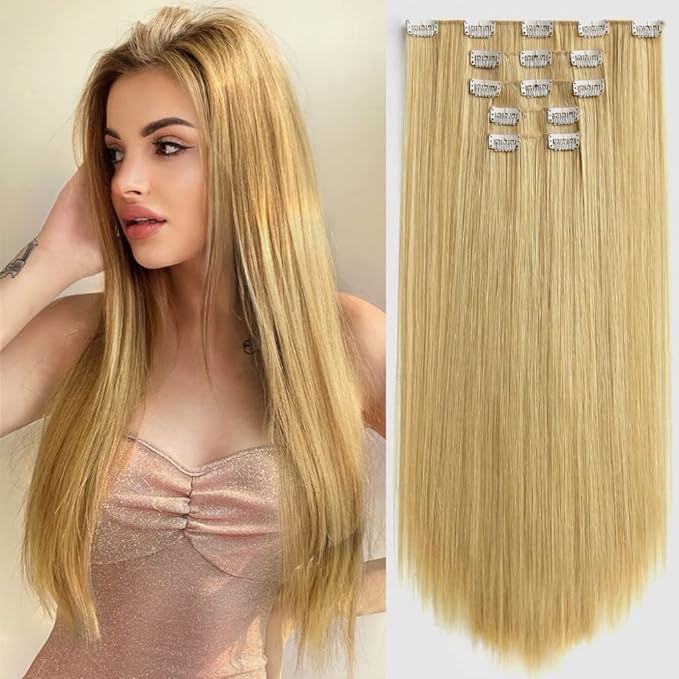 Blonde Clip in Extension Straight 22" Long Synthetic Thick Clips on Hair Piece for Women 5PCS Black Curly Wavy 18" Cheap Brown Red White Soft Natural Full Head Weddings Party Daily Use 5 Oz