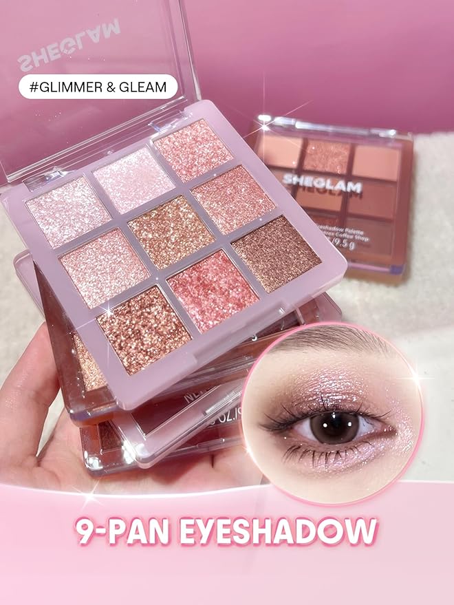 SHEGLAM Eyeshadow Palette 9-Color Ultra-pigmented Shimmer & Matte Shades, Vegan & Cruelty-free-Glimmer & Gleams