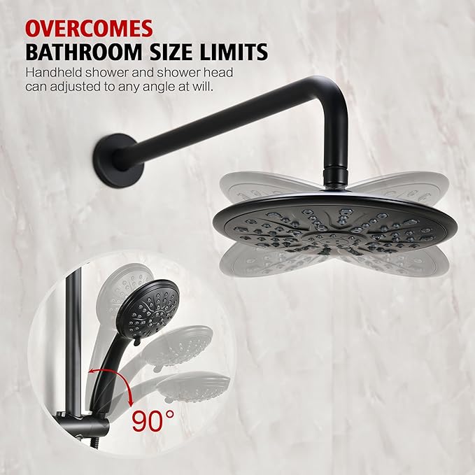 sumerain Matte Black Rain Shower System with Adjustable Slide Bar, Rainfall Shower Faucet Fixture with Handheld, Included Valve and Trim Kit