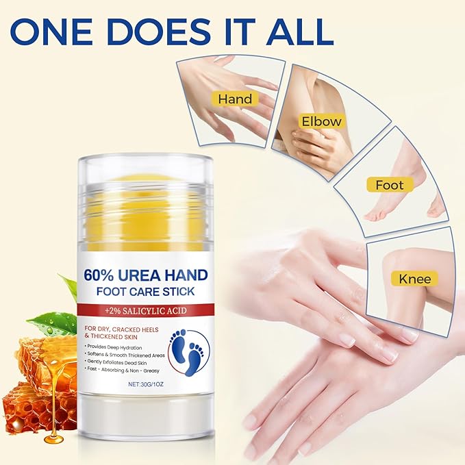 Feet Cream with 60% Urea+2% Salicylic Acid, Anti-Cracking Moisturizer Foot Cream, Foot Lotion Stick for Heels, Dry Hands & Rough Knees, Exfoliating Dead Skin, Repairs and Hydrates Feet, 2 PCS