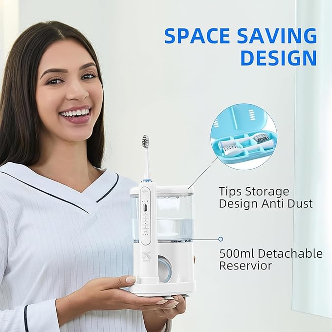 Alfelix Professional Flossing Electric Toothbrush with Water Flosser, Water Flossers for Teeth 2 in 1 Toothbrush and Water Flosser Combo, Sonic Electric Toothbrush Cordless Flossing Brush (White)