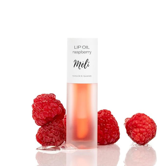 MÈLI Organic Lip Oil with Hyaluronic Acid | Clear Non-Sticky, Natural Lip Gloss, Moisturizing, Revitalizing and Rejuvenating (Raspberry)