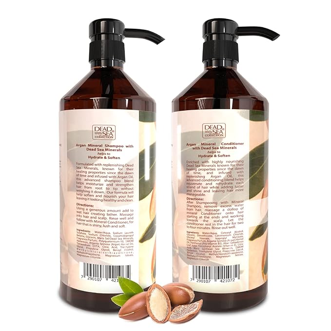 Dead Sea Collection Shampoo and Conditioner Set with Argan Oil – Hydrating Softening Hair Products with Dead Sea Minerals for All Hair Types – Set of 2 Bottles (33.8 & 30.6 Fl. Oz.)